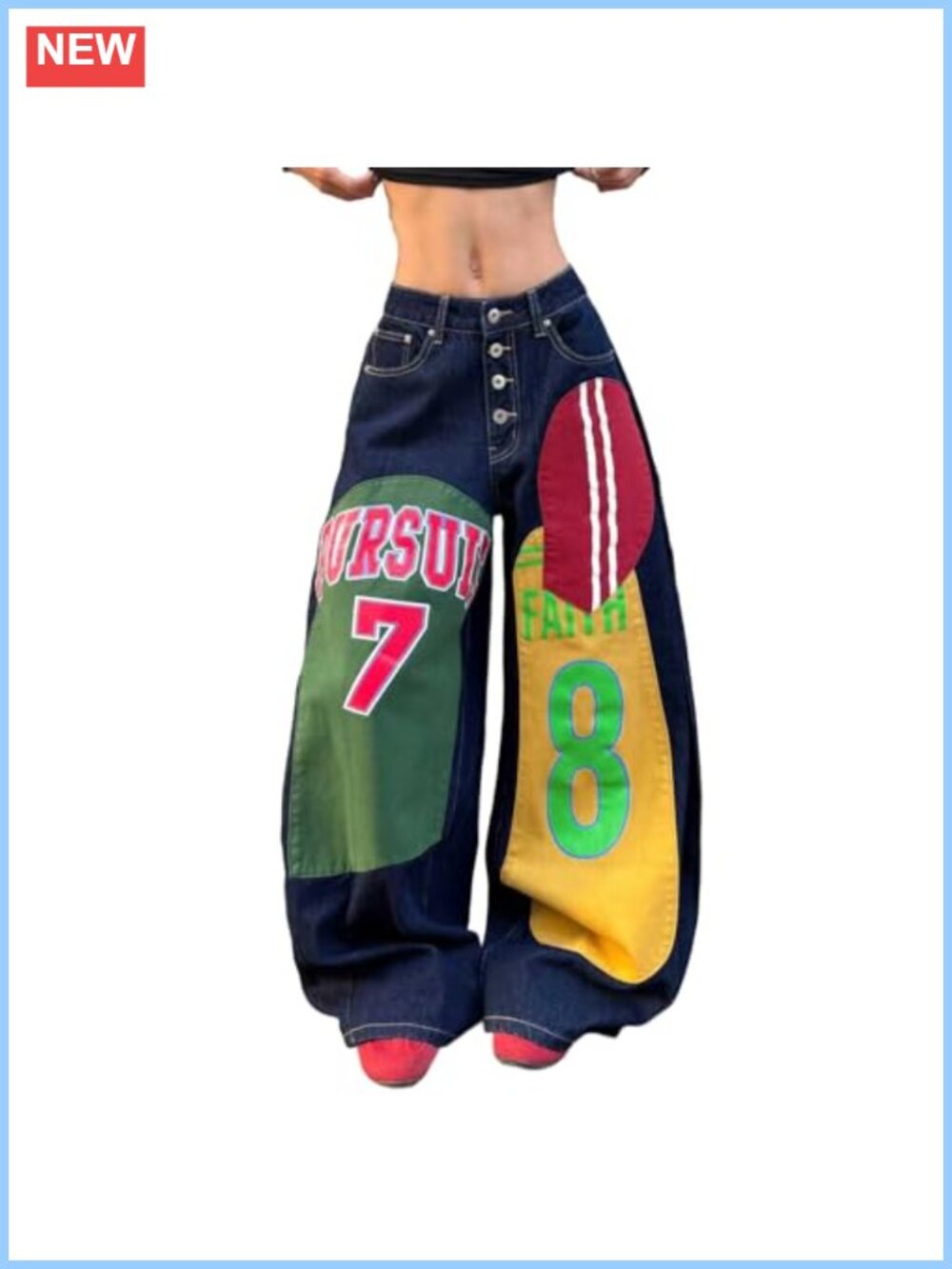 Womens Wide Leg Baggy Jeans Digital Print Y2K Streetwear